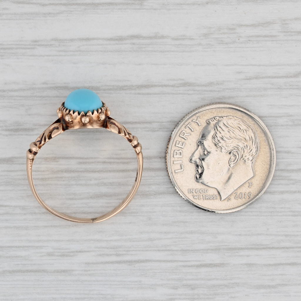 Gray Victorian Turquoise Glass Ring 10k Yellow Gold Small Size 5.75 Antique