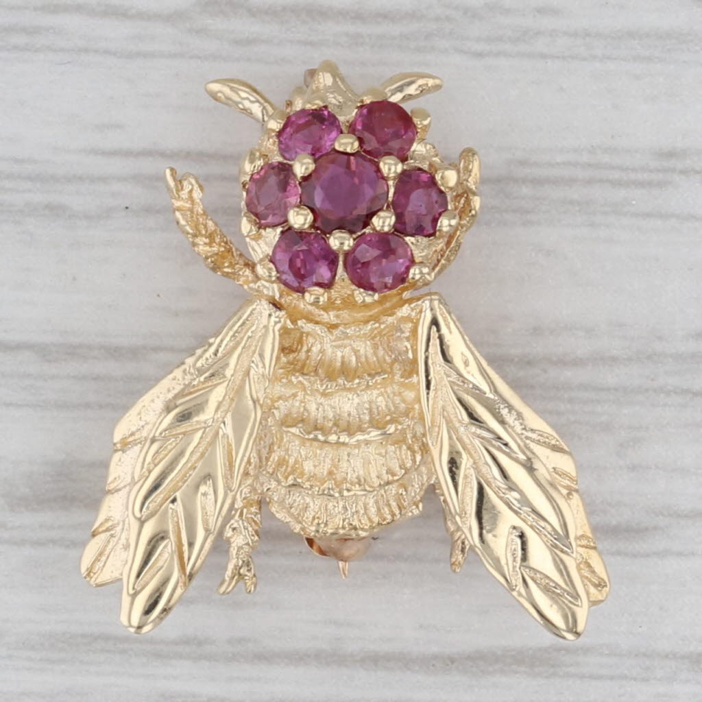 Gray 0.65ctw Ruby Bee Pin Pendant 14k Yellow Gold Insect Jewelry