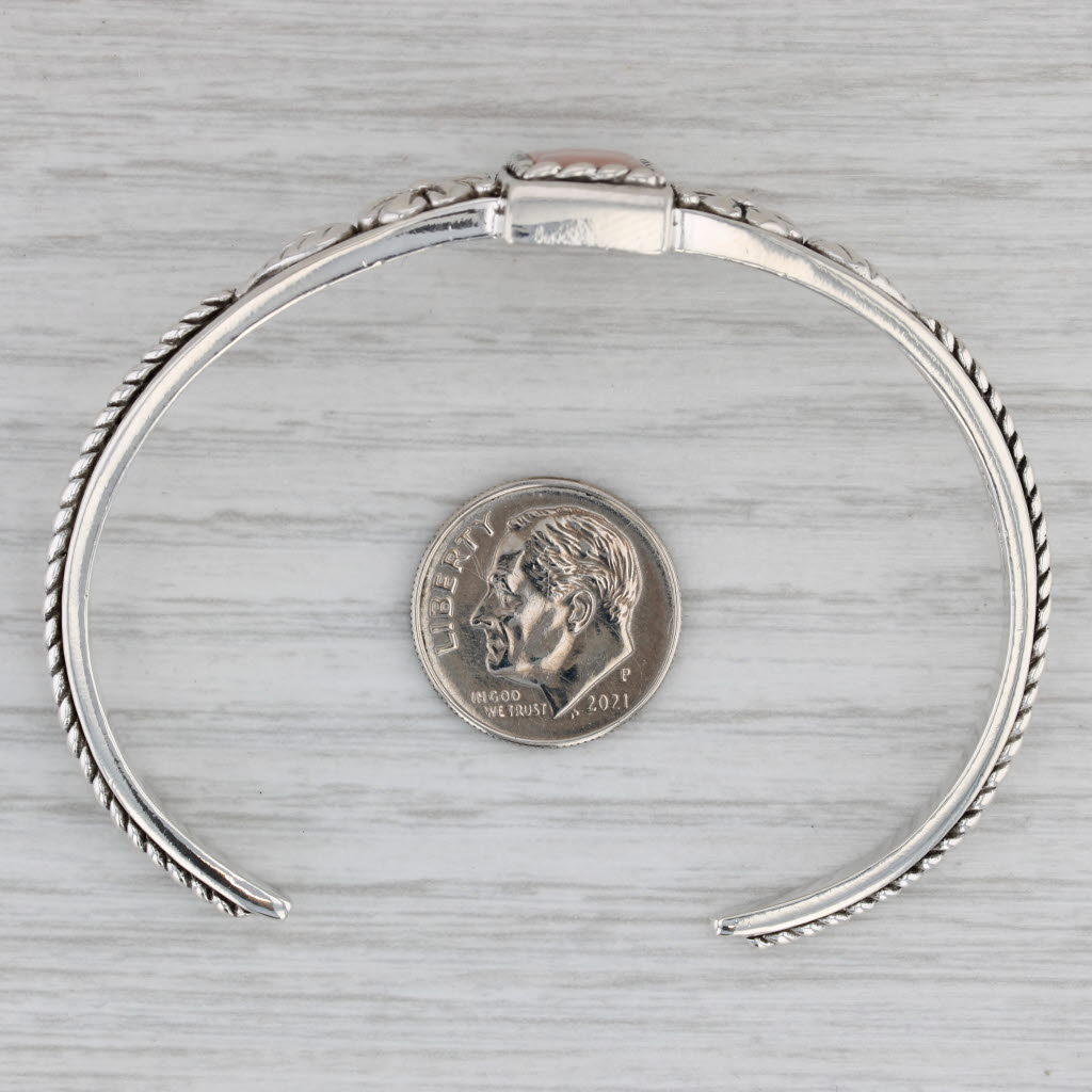 Gray Pink Mother of Pearl Floral Cuff Bracelet Sterling Silver Relio Southwestern 7"