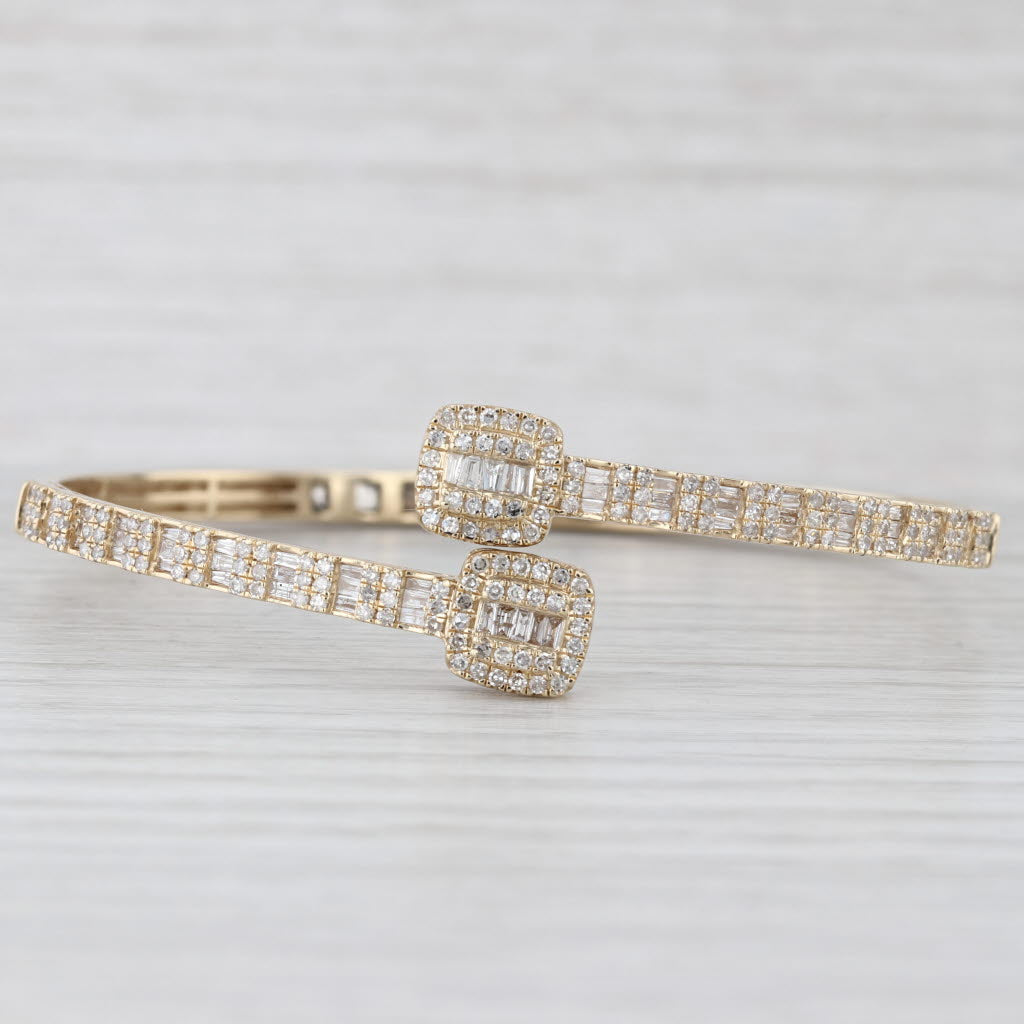 Light Gray 1.68ctw Diamond Bypass Bangle Bracelet 10k Yellow Gold 7" Hinged
