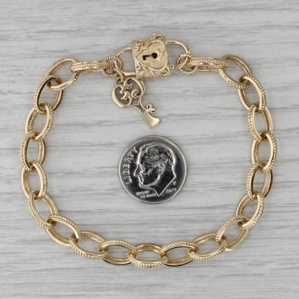 Gabriel & Co Cable Chain Padlock Key Bracelet 14k Gold 6.75" Starter Charm