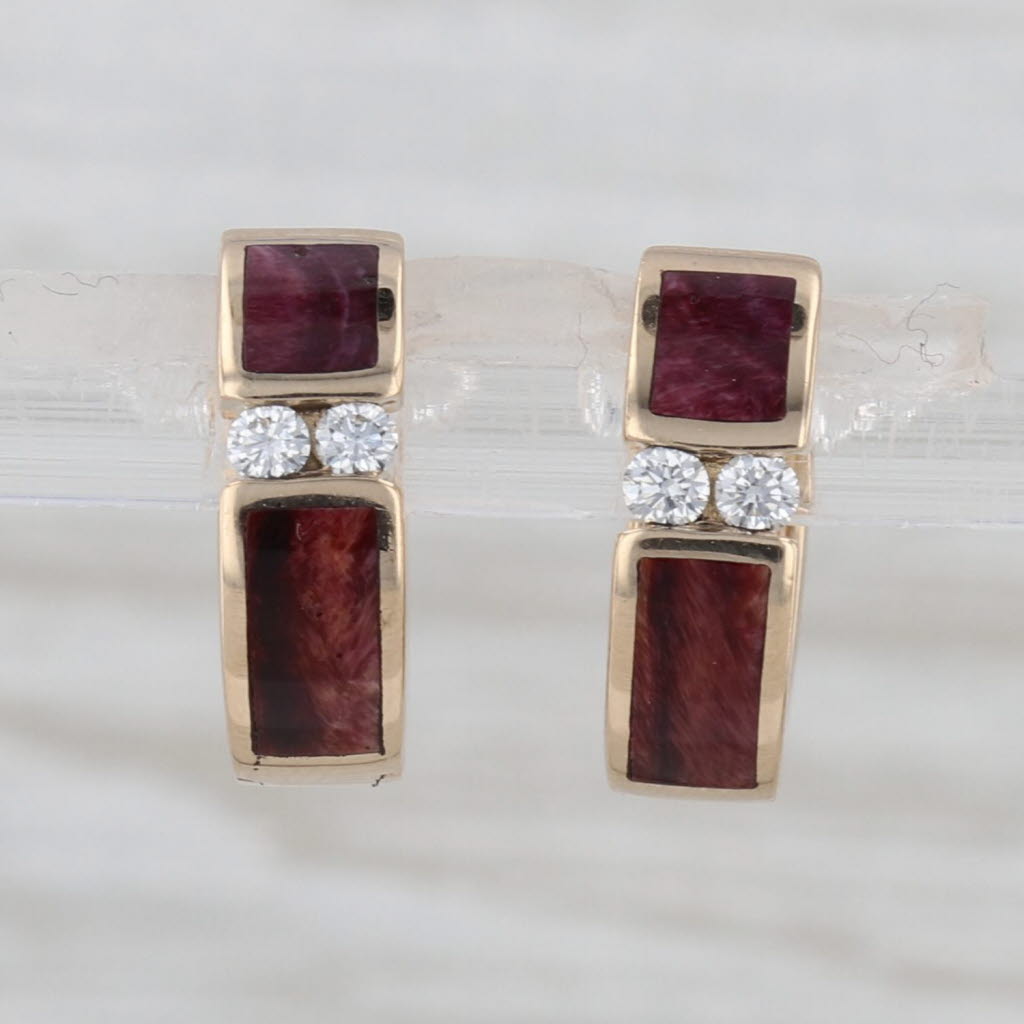 Marron Shell 0.12ctw Diamond Hoop Huggie Earrings 14k Yellow Gold Snap top Hoops