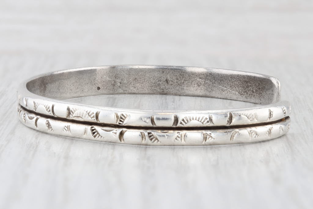 Light Gray Double Band Cuff Bracelet Sterling Silver 7" 6.5mm