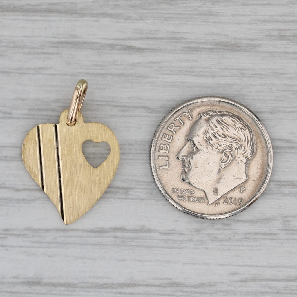 Gray Heart in Heart Pendant 14k Yellow Gold Charm Engravable