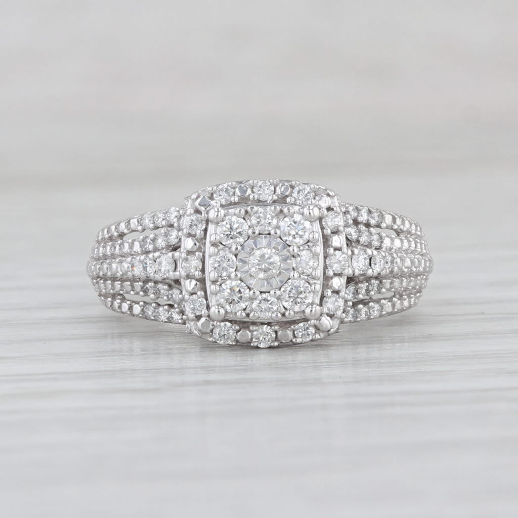 0.50ctw Diamond Cluster Halo Engagement Ring 10k White Gold Size 7.25