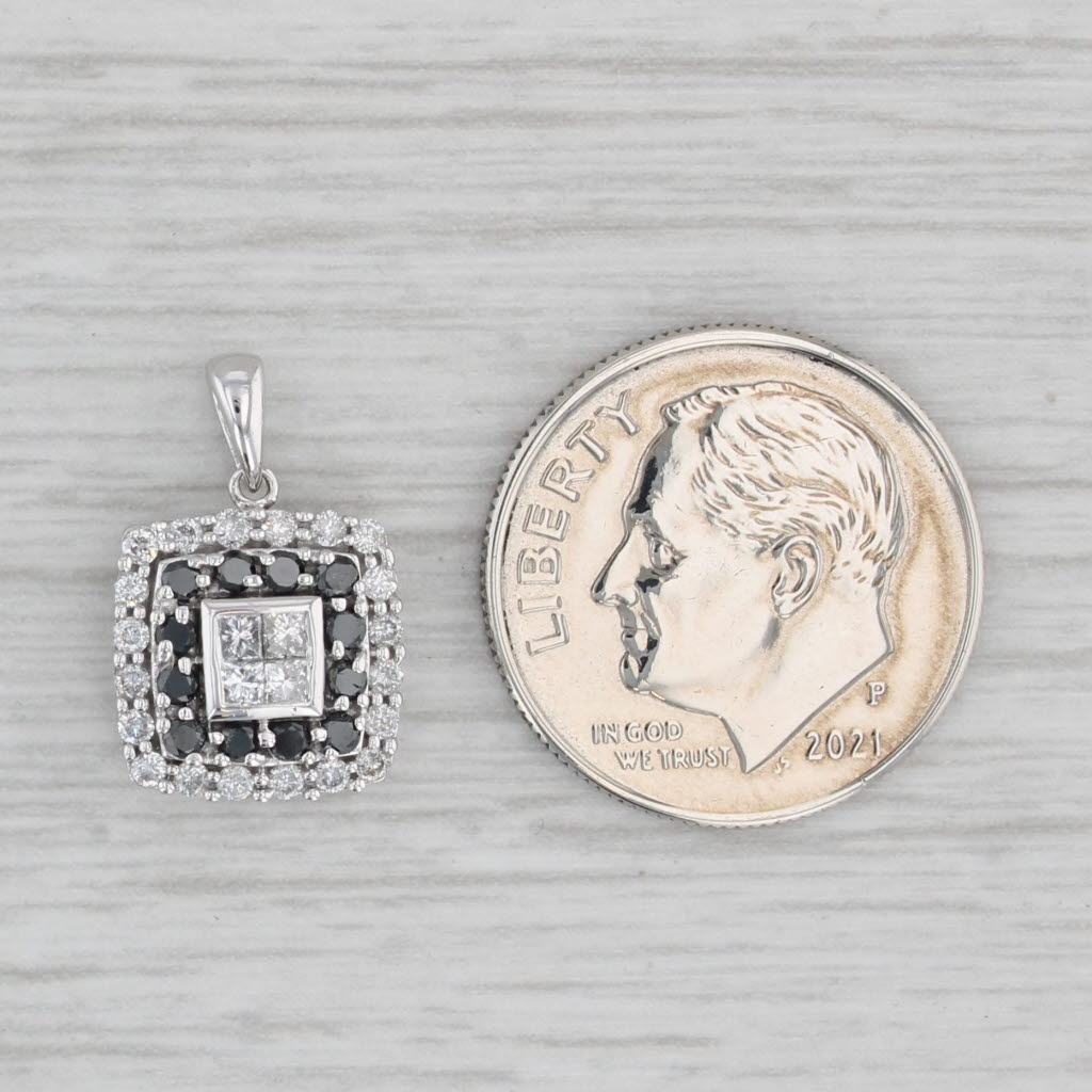 Gray 0.50ctw Black White Diamond Pendant 10k White Gold Small Drop