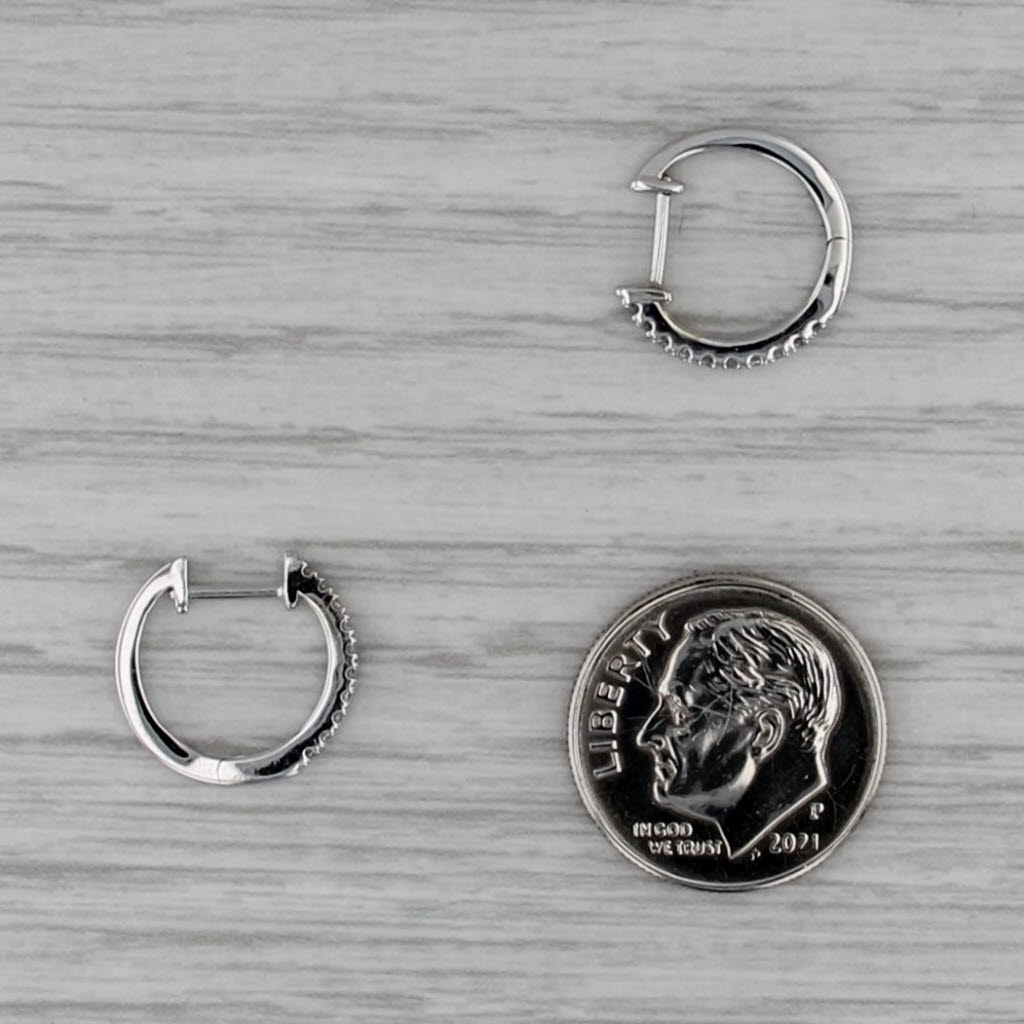 0.20ctw Diamond Hoop Huggie Earrings 10k White Gold Hinged Snap Top Round Hoops