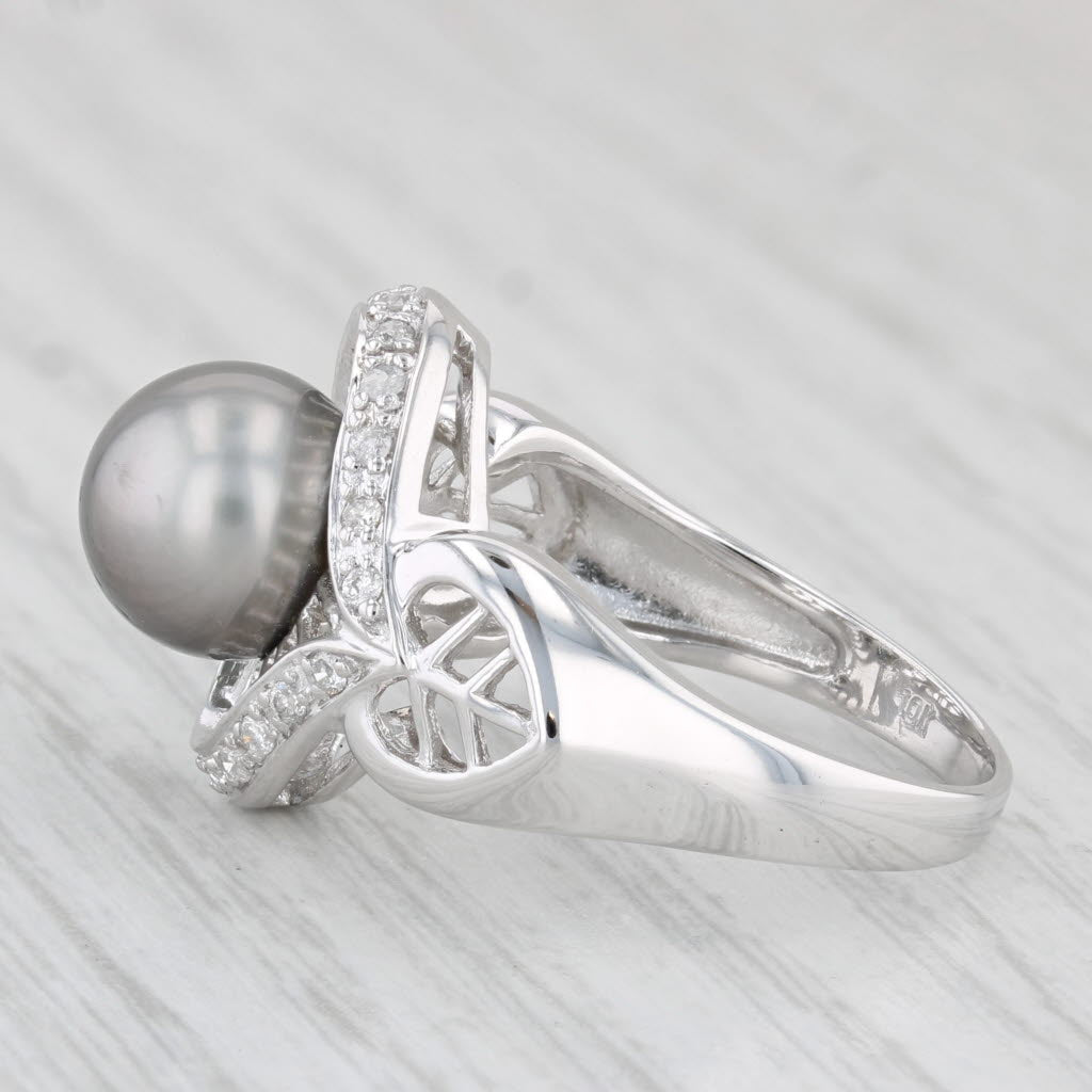 Light Gray Black Cultured Pearl 0.10ctw Diamond Ring 10k White Gold Size 8