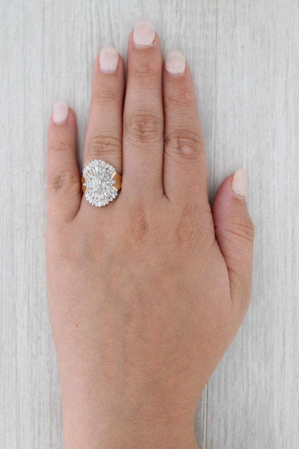 1ctw Diamond Cluster Cocktail Ring 10k Yellow White Gold Size 5.75