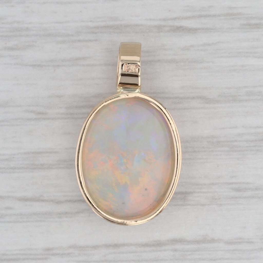 Colorful Opal Pendant 14k Yellow Gold Oval Cabochon Solitaire