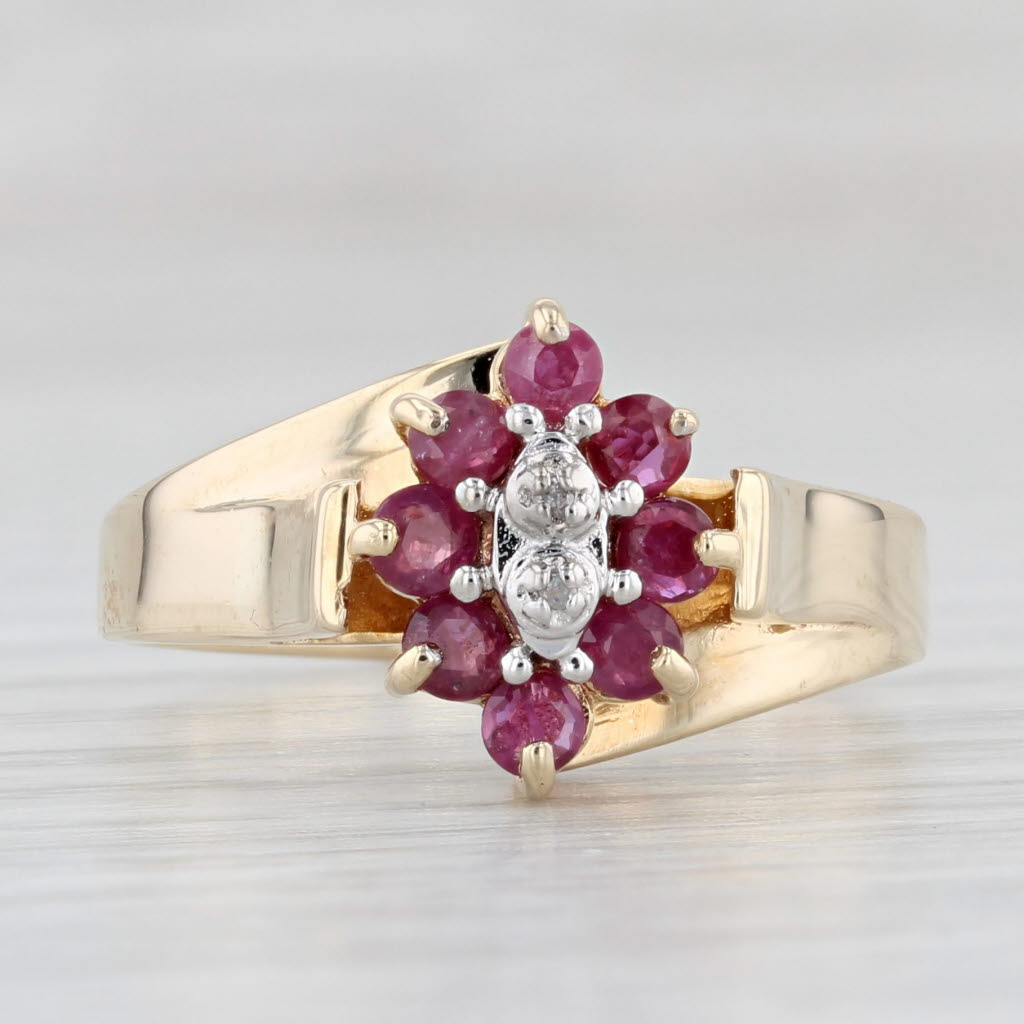 Light Gray 0.55ctw Ruby Ring 10k Yellow Gold Size 8.5 Diamond Accents Bypass Cathedral