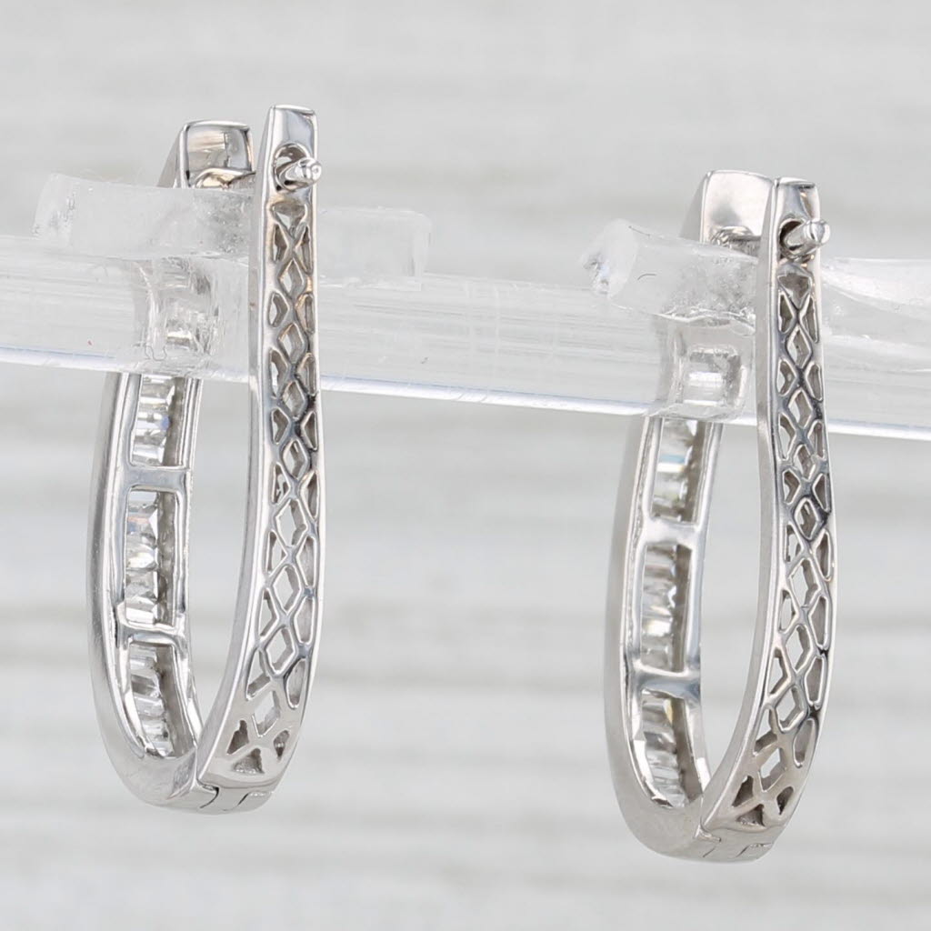 Light Gray 0.58ctw Diamond Journey Earrings 10k White Gold Snap Top Oval Hoops