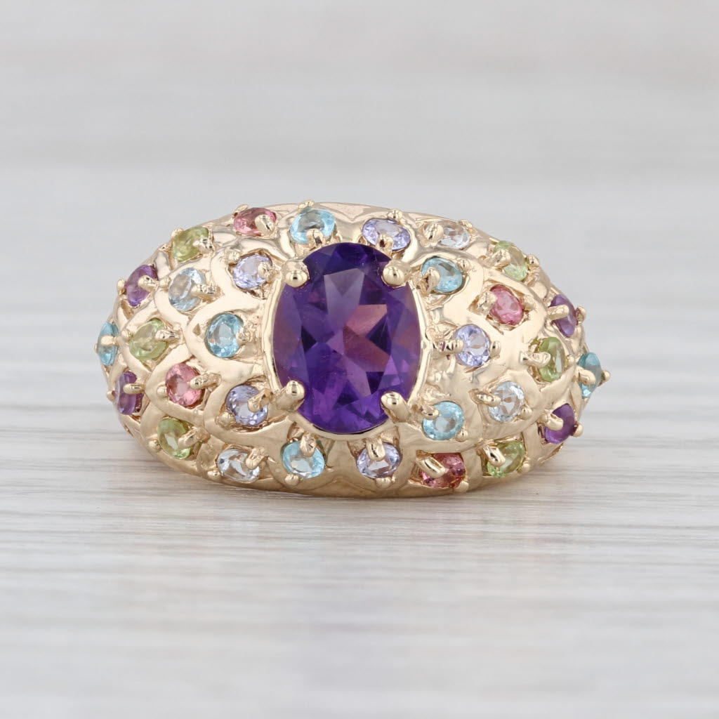 Amethyst Gemstone Ring 10k Gold Tourmaline Topaz Aquamarine Tanzanite Peridot