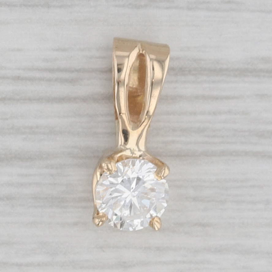 Gray 0.48ct Diamond Solitaire Pendant 14k Yellow Gold Round Brilliant Small Drop