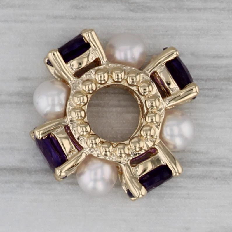 Dark Gray Small Cultured Pearl 0.64ctw Amethyst Bead Spacer Charm 14k Yellow Gold Rondel