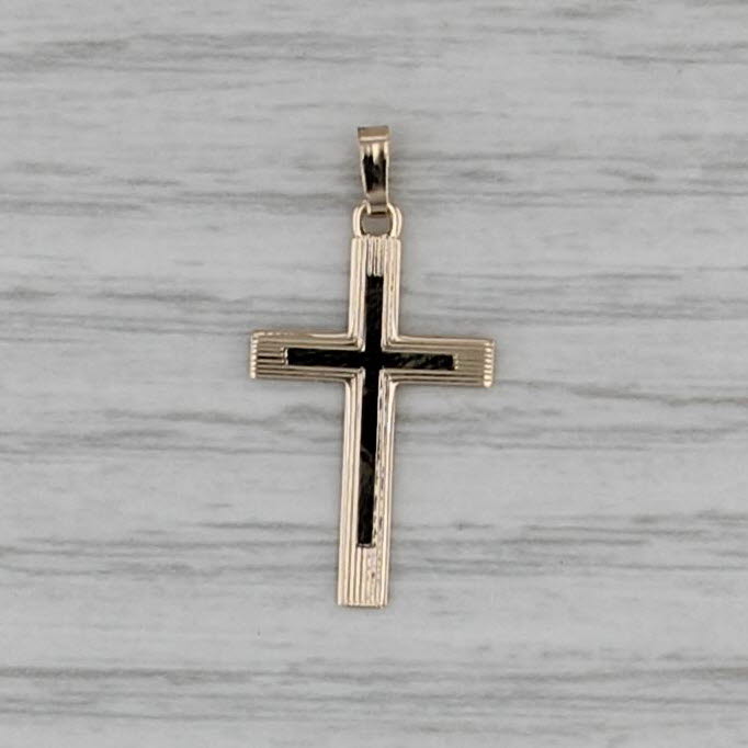 14k Yellow Gold Cross Pendant Small Thin Drop Religious Jewelry
