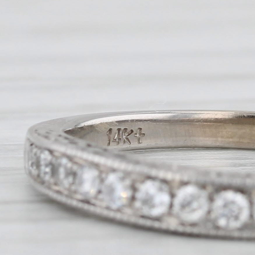 Light Gray Vintage Floral Accented 0.25ctw Diamond Wedding Band 14k Gold Stackable Ring