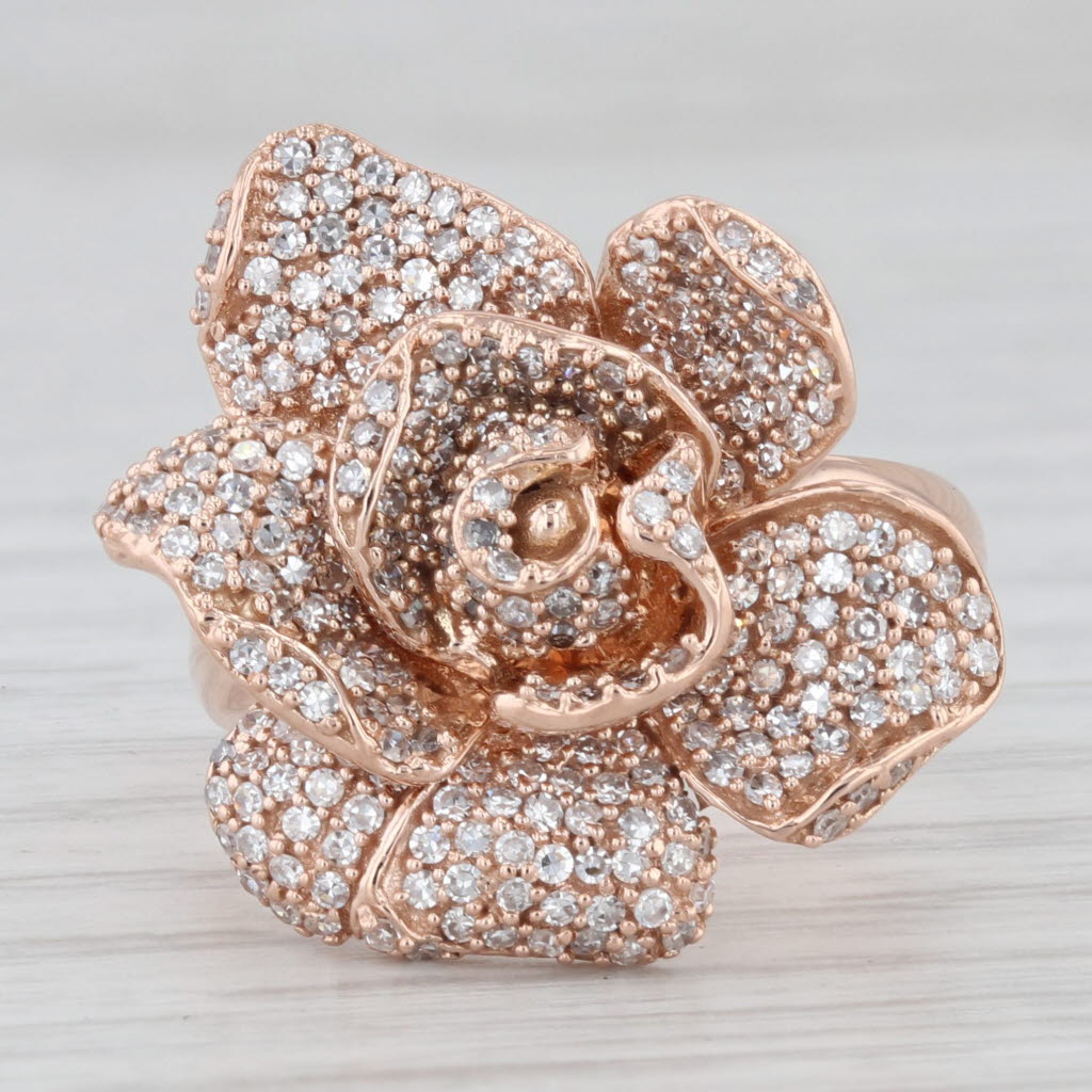 Light Gray 0.53ctw Diamond Flower Ring 14k Rose Gold Size 7.25 Cocktail