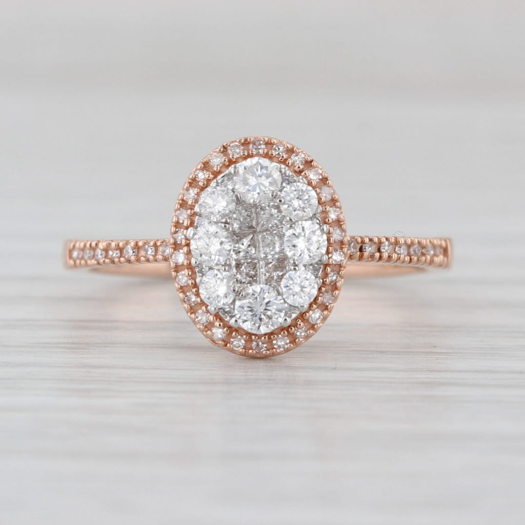 0.41ctw Diamond Halo Engagement Ring 10k Rose Gold Size 7 Oval