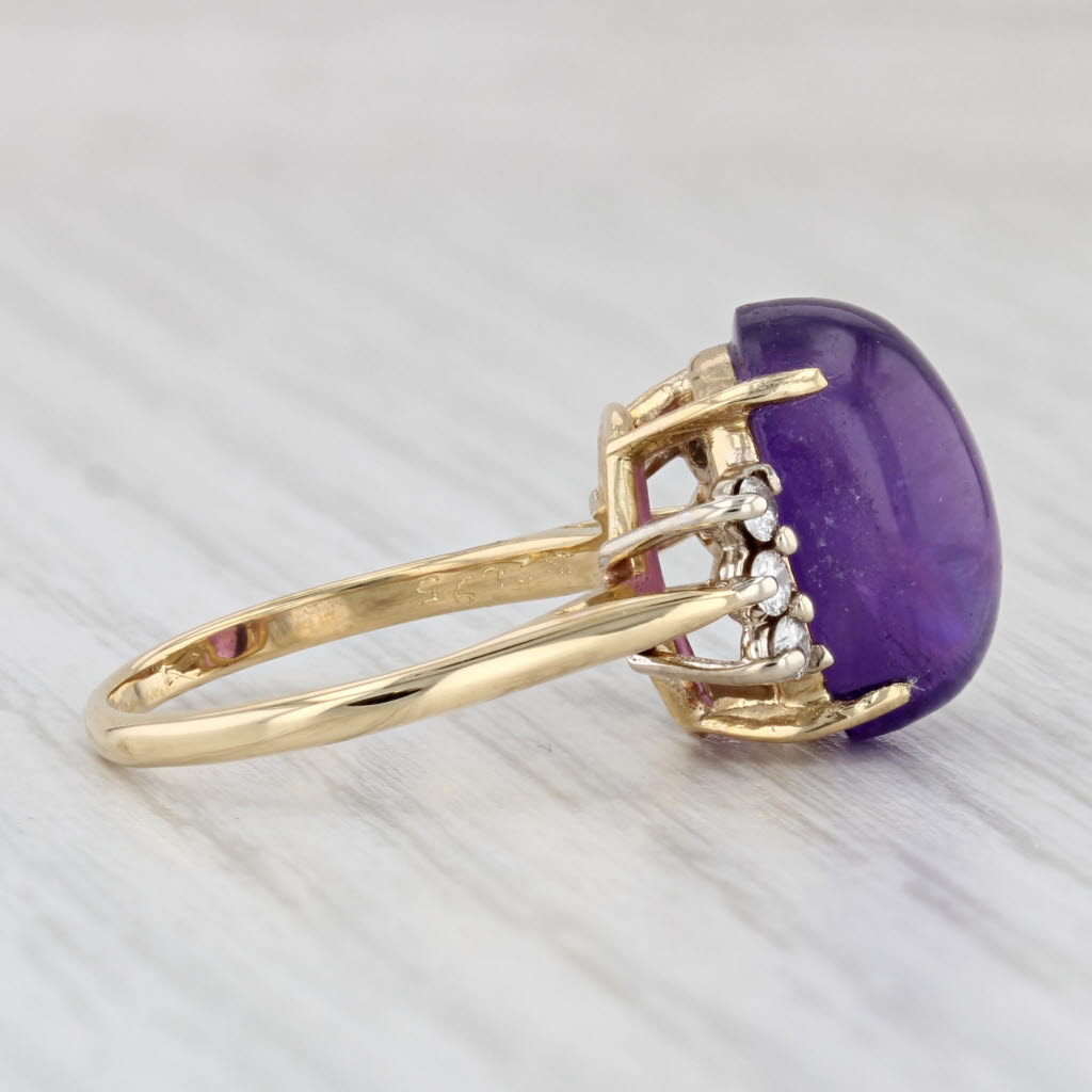 Light Gray Amethyst Oval Cabochon Diamond Ring 18k Yellow Gold Size 6