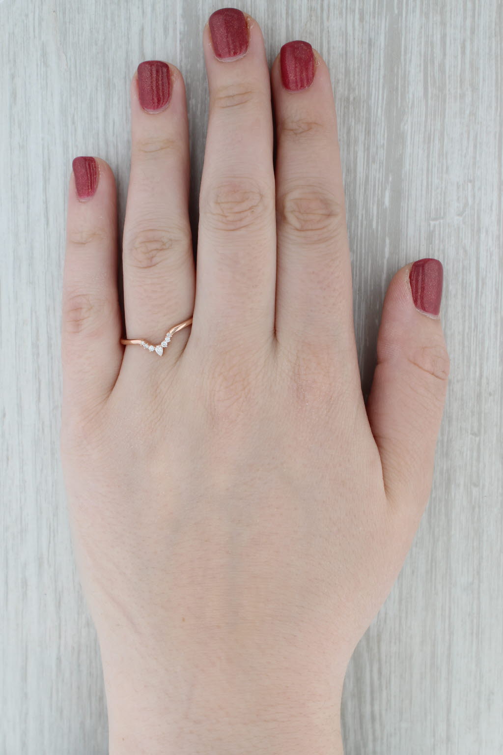 Gray Brilliant Earth Lunette 0.10ctw Diamond Ring 14k Rose Gold Stackable w/ Box