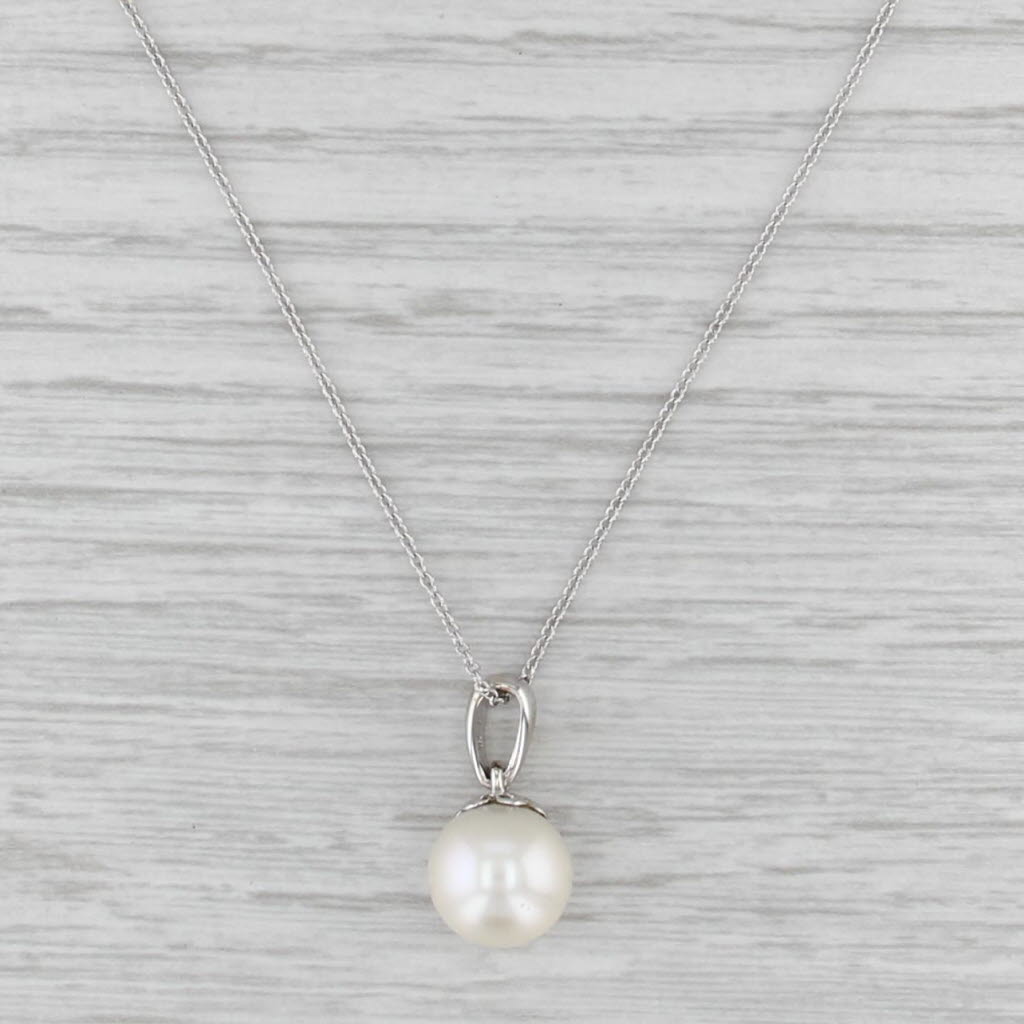Galatea Cultured Pearl Pendant Necklace 14k White Gold 18" Cable Chain