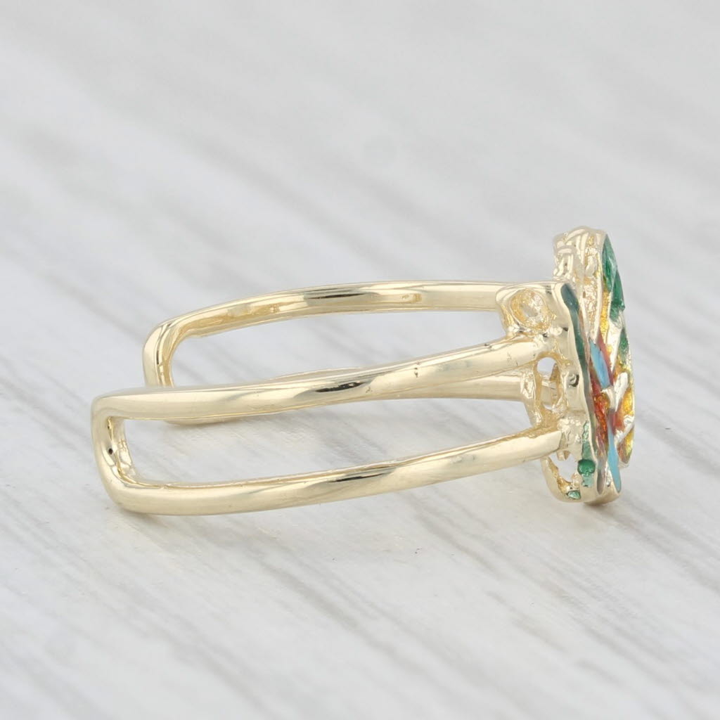 Light Gray Colorful Enamel Butterfly Toe Ring 14k Yellow Gold Adjustable Size