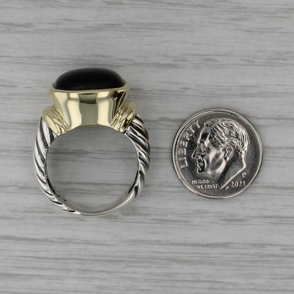 David Yurman Cable Noblesse Onyx Cabochon Ring Sterling Silver 14k Gold Size 7