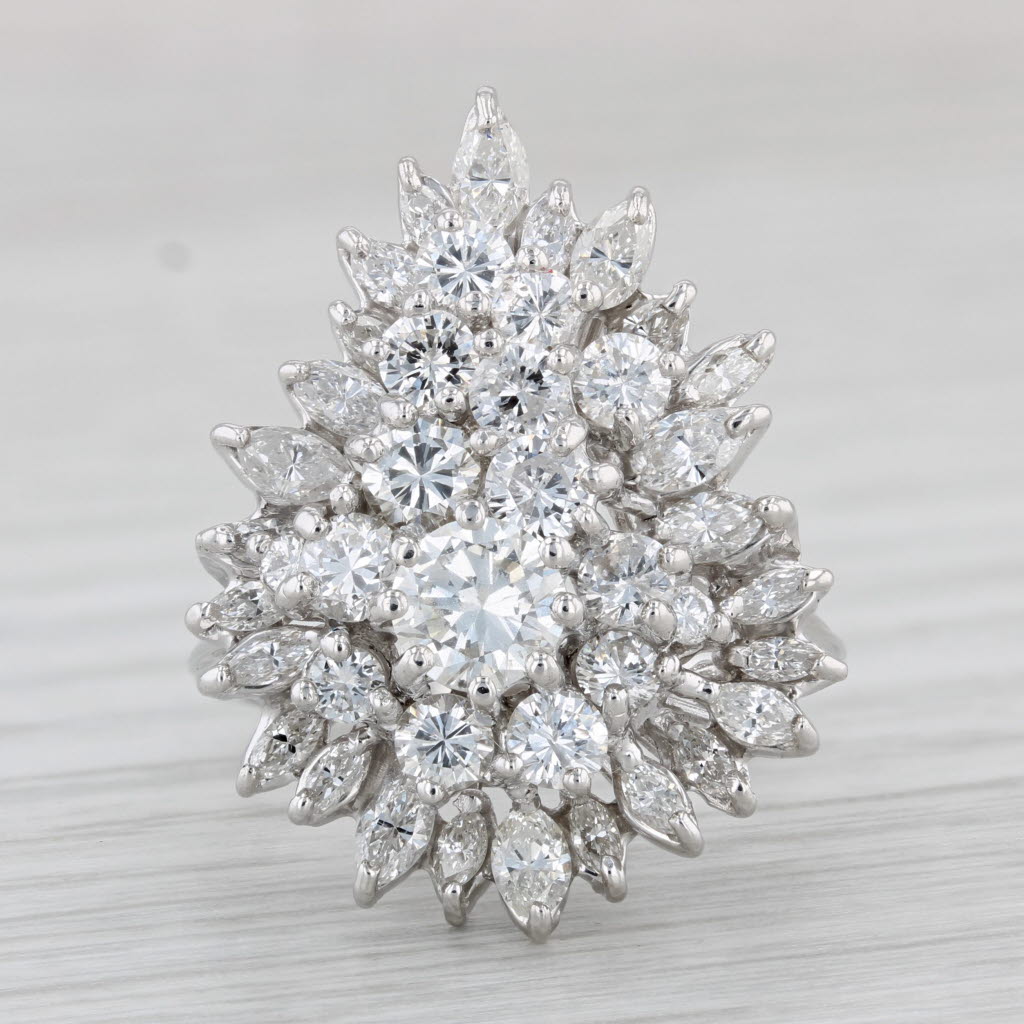 Light Gray 2.82ctw Diamond Cocktail Ring Platinum Size 7 Pear Cluster