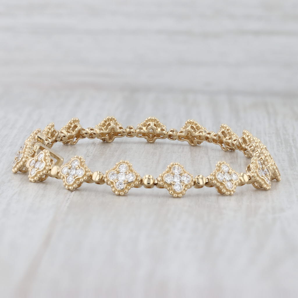 New 1.84ctw Diamond Flower Clusters Tennis Bracelet 14k Yellow Gold 7" 6.7mm