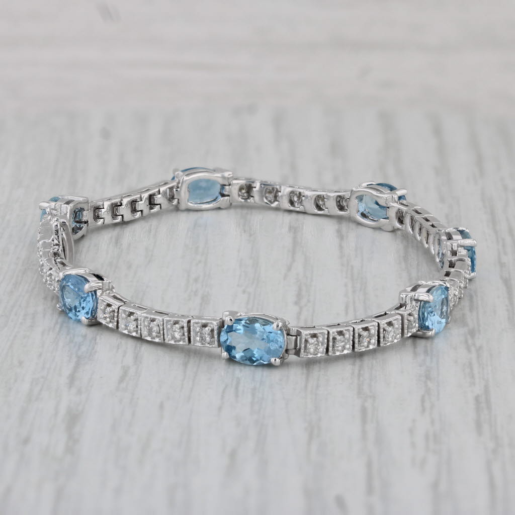 Gray 5.75ctw Aquamarine Diamond Tennis Bracelet 14k White Gold 6.75"