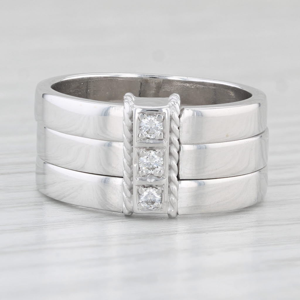 Light Gray Diamond 3-Stone 3-Band Ring 18k White Gold Size 6 Penny Preville
