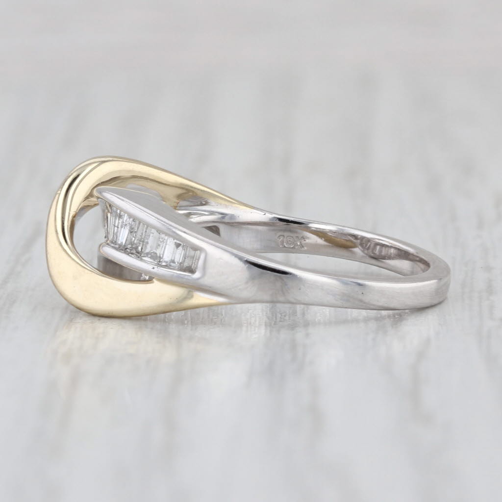 0.80ctw Diamond Contoured Ring Abstract Overlay 10k White Yellow Gold Size 7