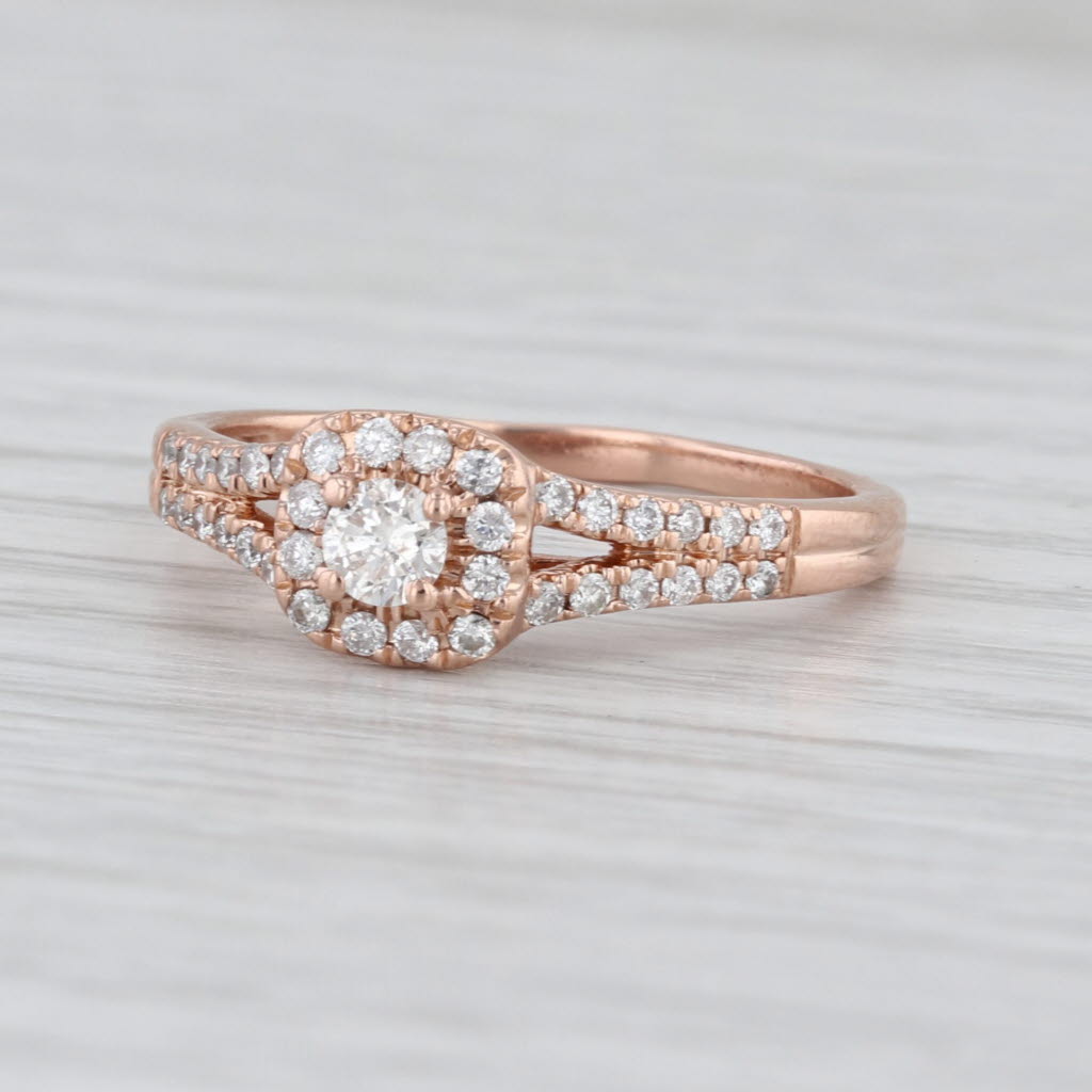 0.40ctw Round Diamond Halo Engagement Ring 10k Rose Gold Size 8.25