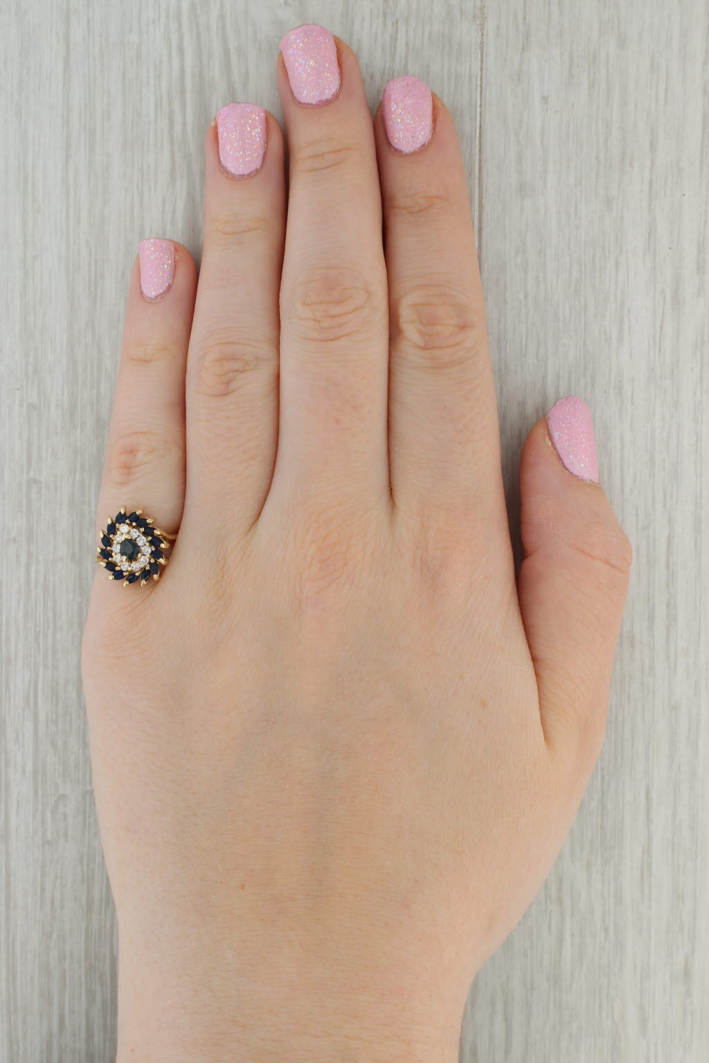Dark Gray 1.15ctw Diamond Sapphire Cluster Ring 14k Yellow Gold Size 6.25