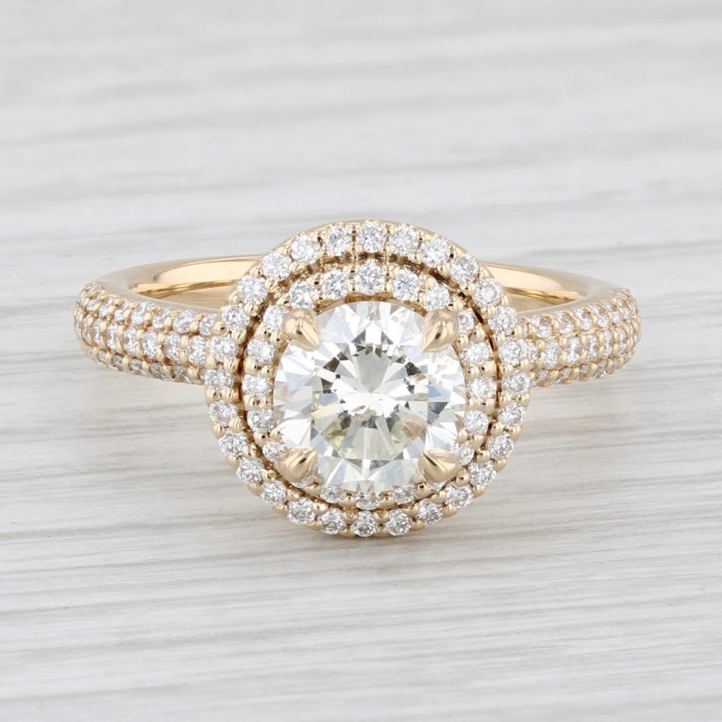 Light Gray New 1.59ctw Round Diamond Halo Engagement Ring 14k Yellow Gold Size 6 GIA