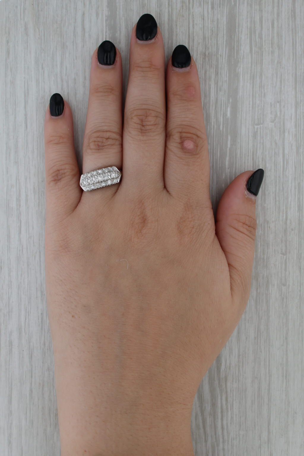 Vintage 0.31ctw Diamond 3-Row Ring 14k White Gold Size 8