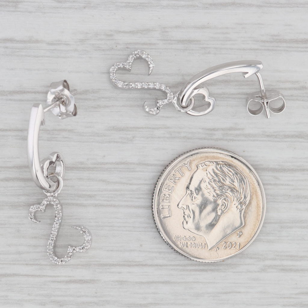 Light Gray Jane Seymour Diamond Open Heart Dangle Earrings 14k White Gold Drops