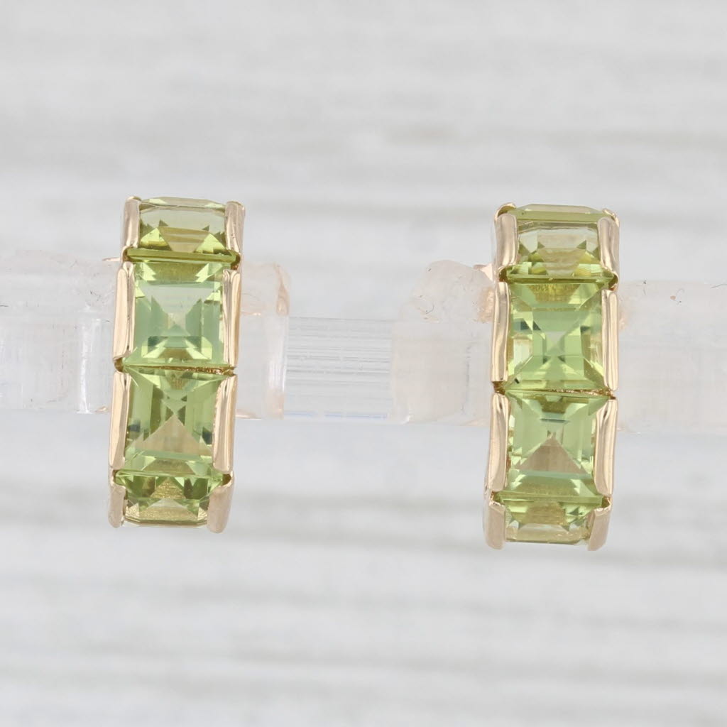 Light Gray 4ctw Green Peridot Half Hoop Earrings 14k Yellow Gold