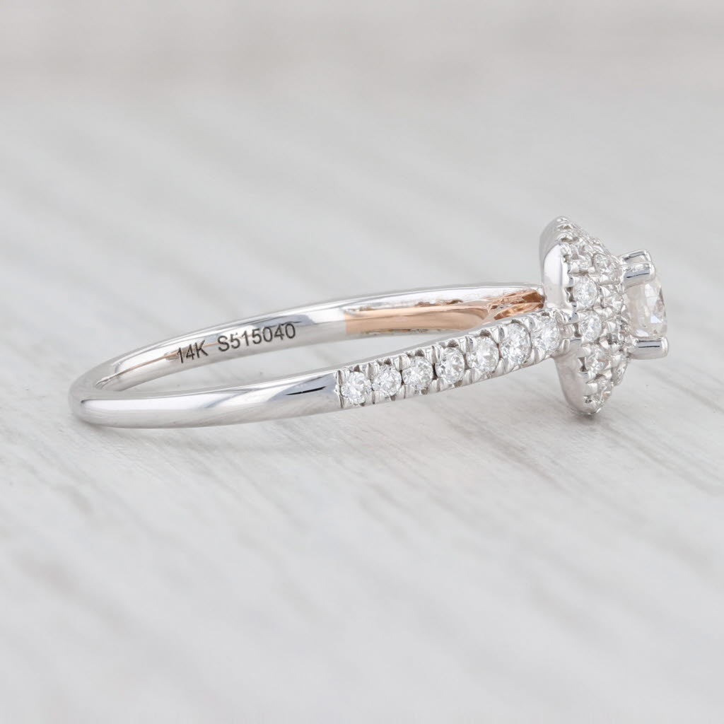 Light Gray 0.55ctw Round Diamond Halo Engagement Ring 14k White Gold Size 6.5