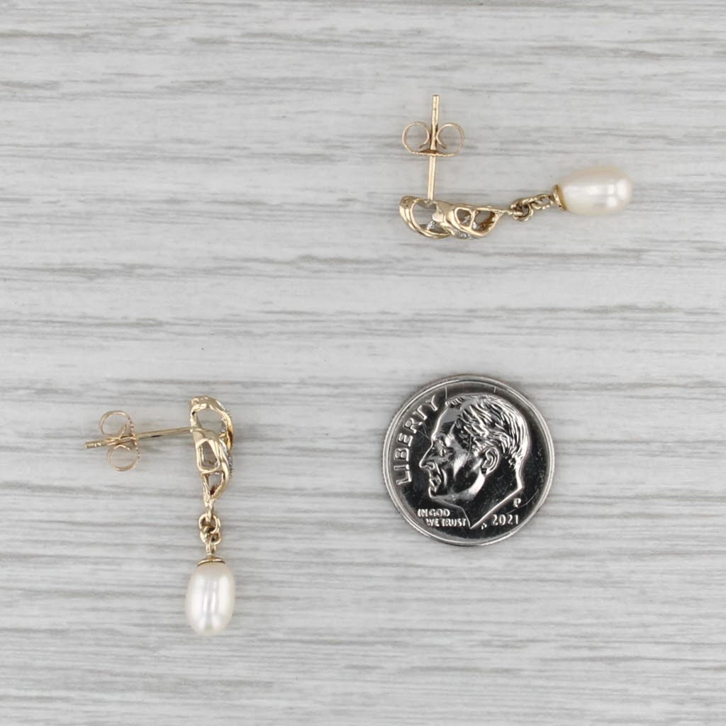 Freshwater Cultured Pearl Diamond Dangle Earrings 14k Yellow Gold