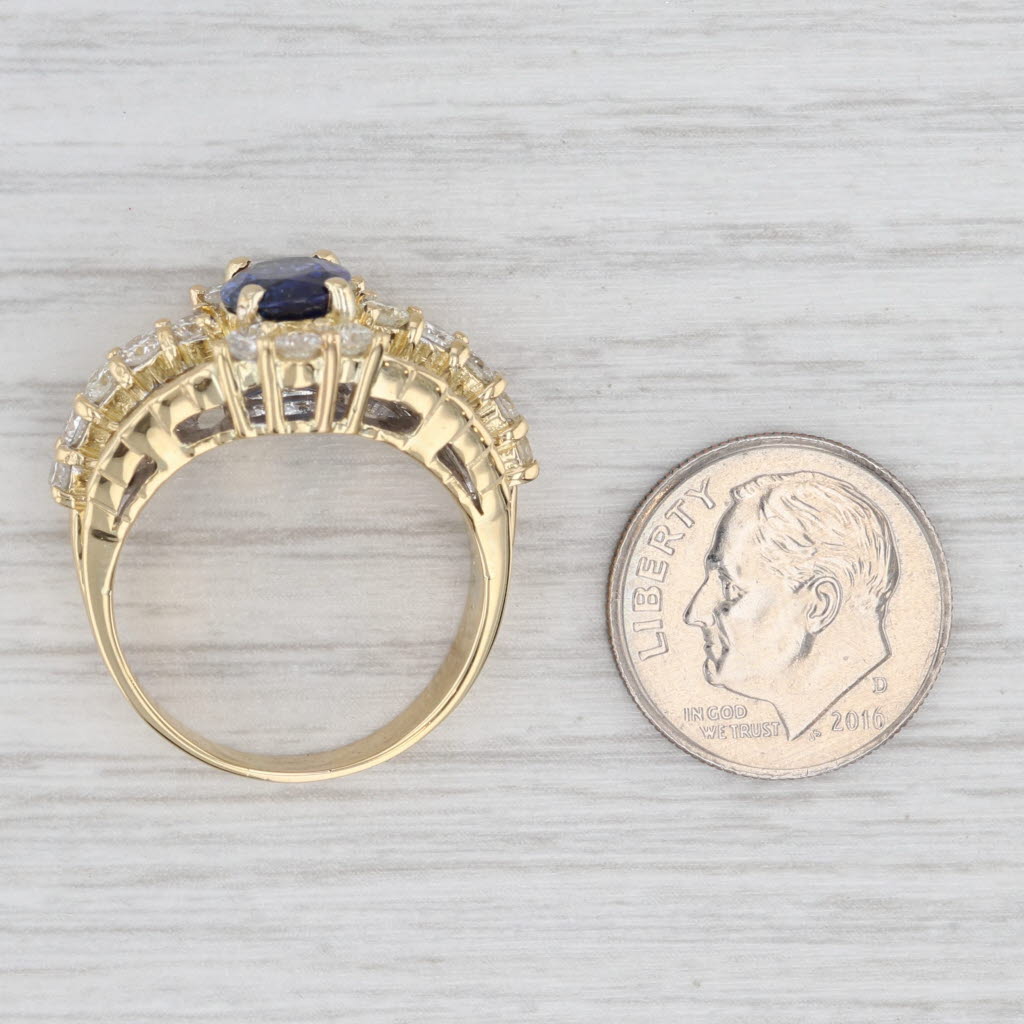 Light Gray 3.44ctw Blue Sapphire Diamond Ring 18k Yellow Gold Bridal Set Size 8.5