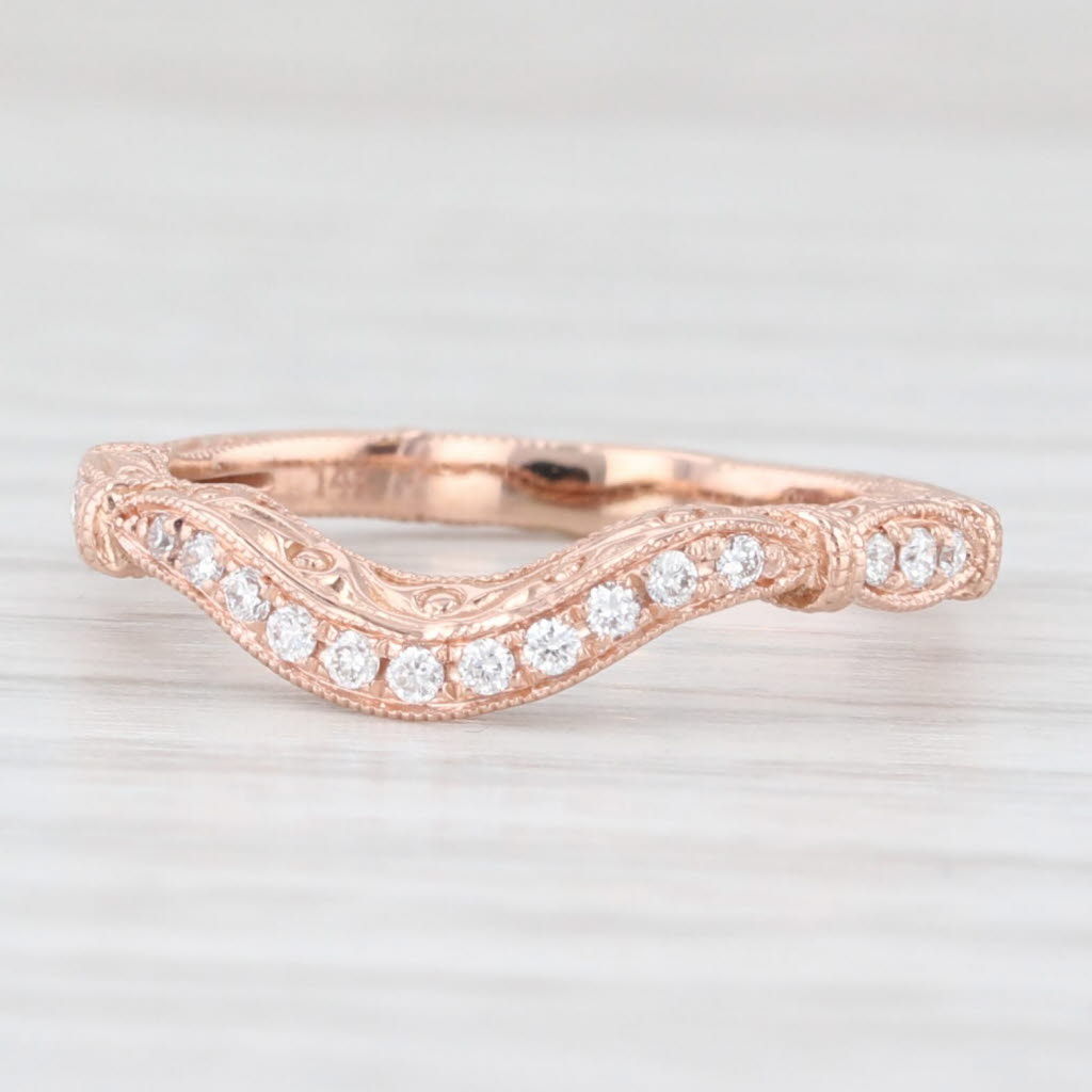 Light Gray Shane & Co 0.10ctw Diamond Wedding Band 14k Rose Gold Size 5 Ornate Ring