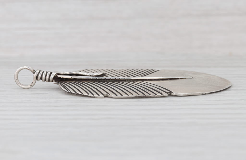 Vintage Navajo Large Feather Pendant Sterling Silver Native American Statement