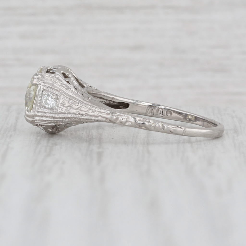 Vintage 1.38ctw Diamond Engagement Ring 18k White Gold Platinum Size 6.75 GIA