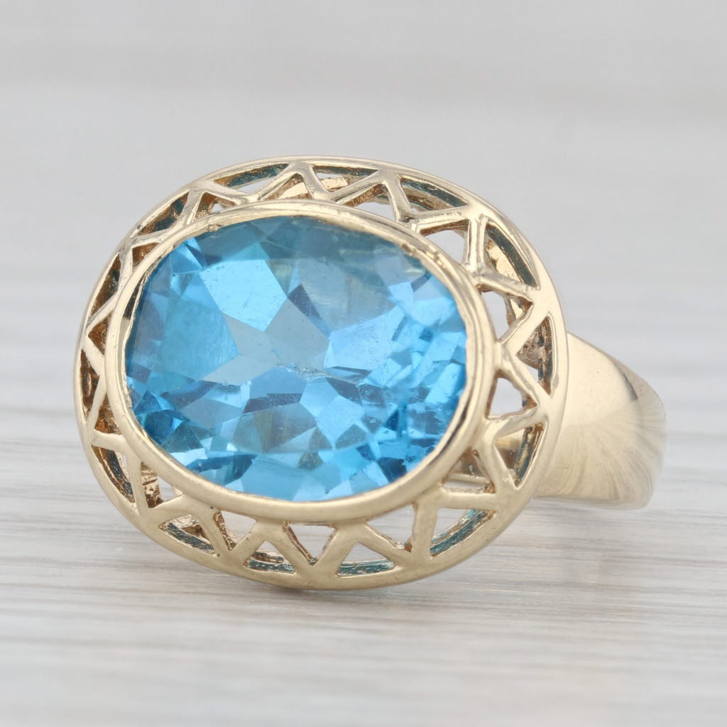 Light Gray 6ct Oval Blue Solitaire Topaz 14k Yellow Gold Size 4.5