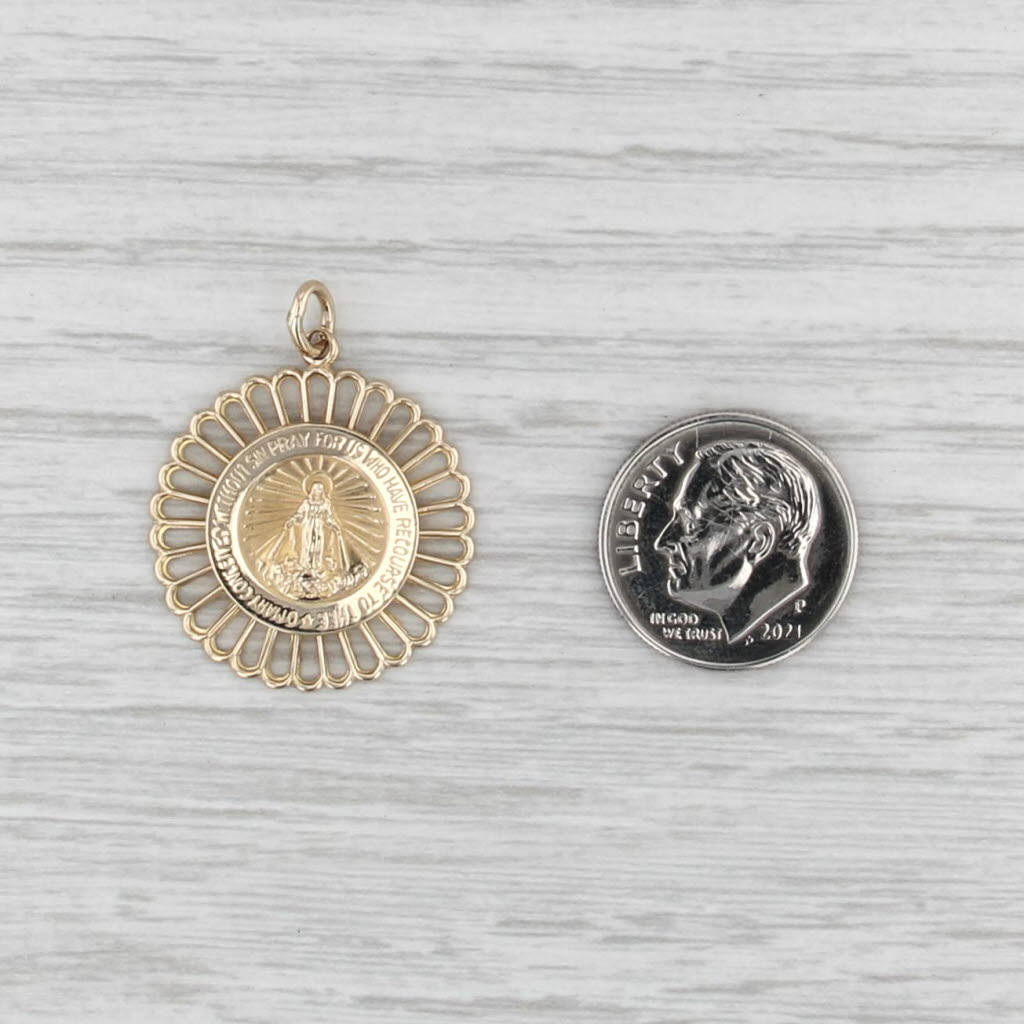 Miraculous Medal Pendant 14k Yellow Gold Catholic Religious Virgin Mother Mary