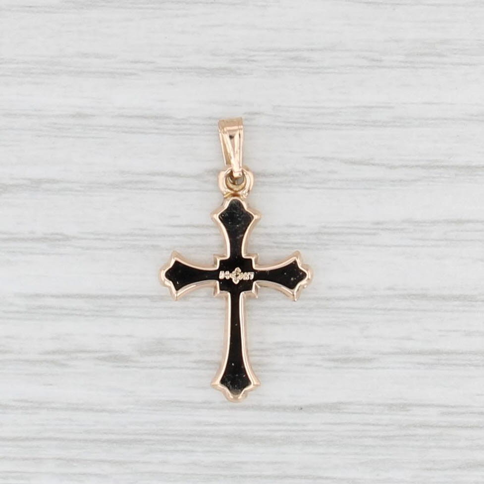Vintage Floral Cross Pendant 14k Yellow Gold Small Drop