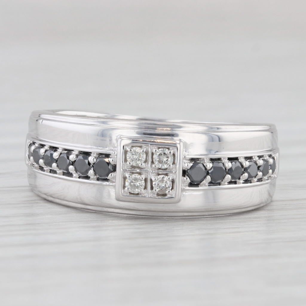 Light Gray Simulated Black Diamond Ring 10k White Gold Size 11.25-11.5 Men's Wedding