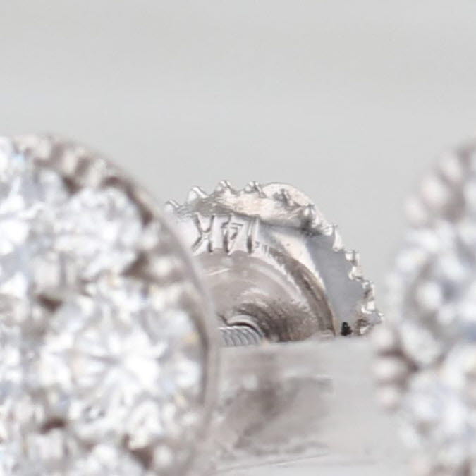 1.14ctw VS2 Diamond Cluster Stud Earrings 14k White Gold Screw Back Studs